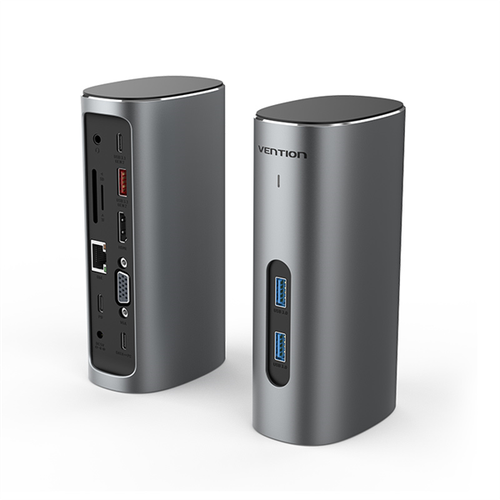 Док-станция Vention USB-C to HDMIVGAUSB 31 Gen 2USB 31 Gen 2-CUSB 30x2RJ45SDTFTRRS 35mmPDDC Docking Station Gray Vertical Aluminum Alloy Type EU Standard TPJH0-EU 1658000₽