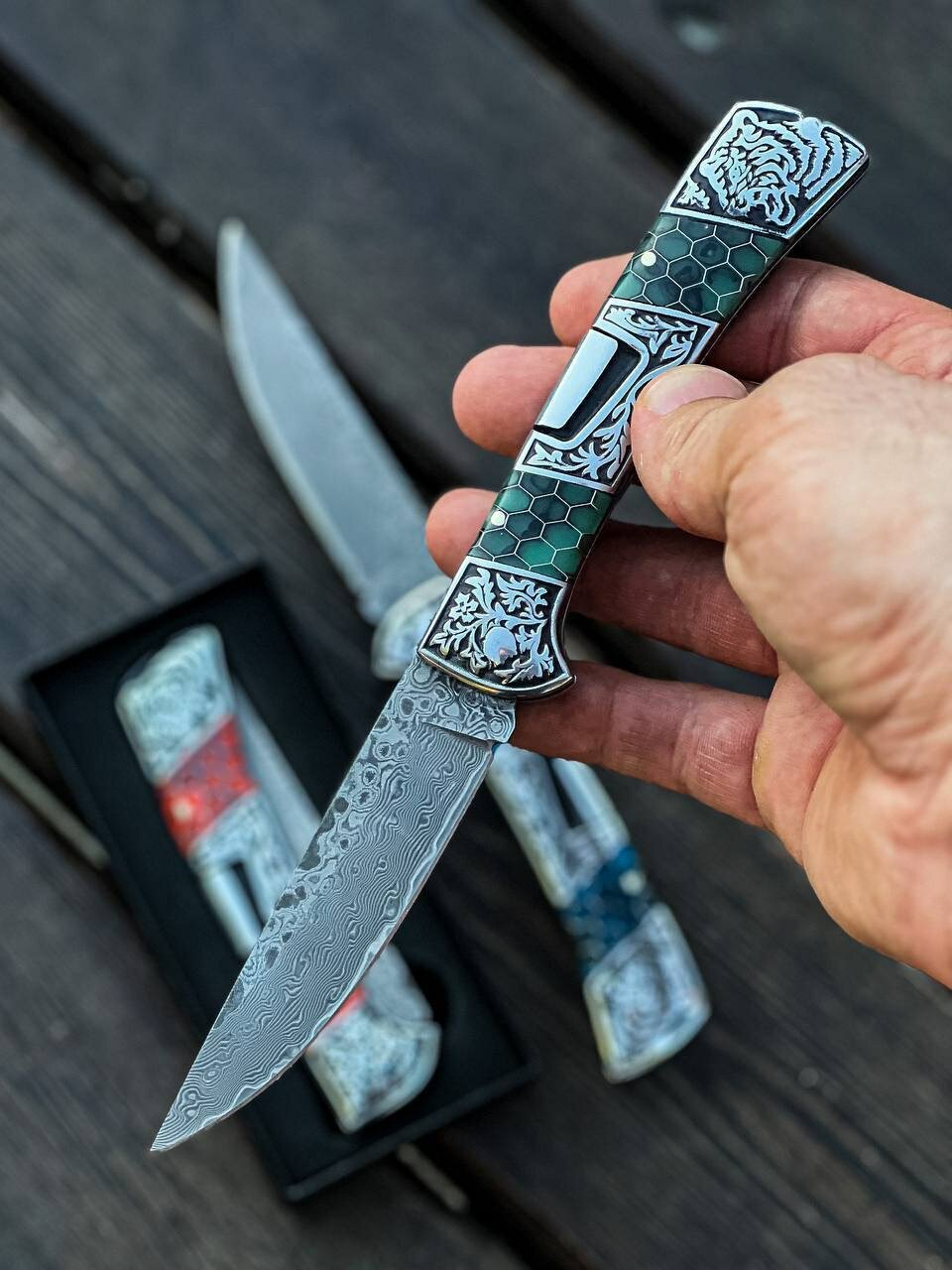 Складной ножик дамасская сталь