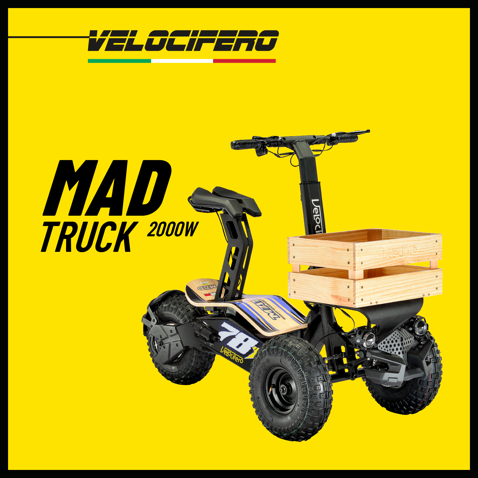 Электросамокат VELOCIFERO MAD TRUCK 2000W Трехколесный-устойчивый, до 150 кг нагрузки, расцветка 78