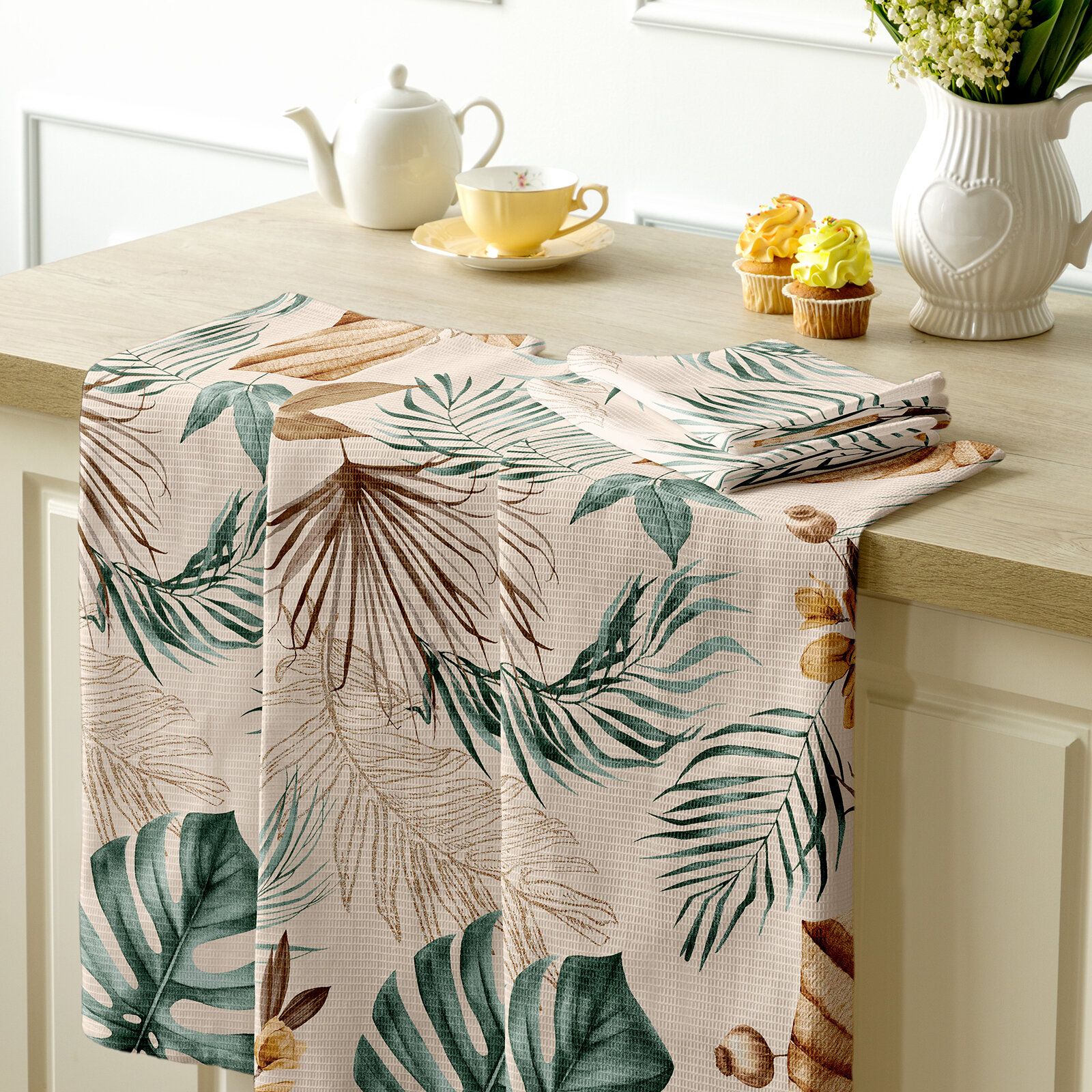 Набор вафельных полотенец 45х60 5 шт "Mia Cara" 30662-2 Tropical palm - фотография № 2