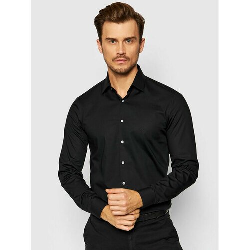 Рубашка CALVIN KLEIN, размер 42 [KOLNIERZYK], черный рубашка zara stretchy poplin черный