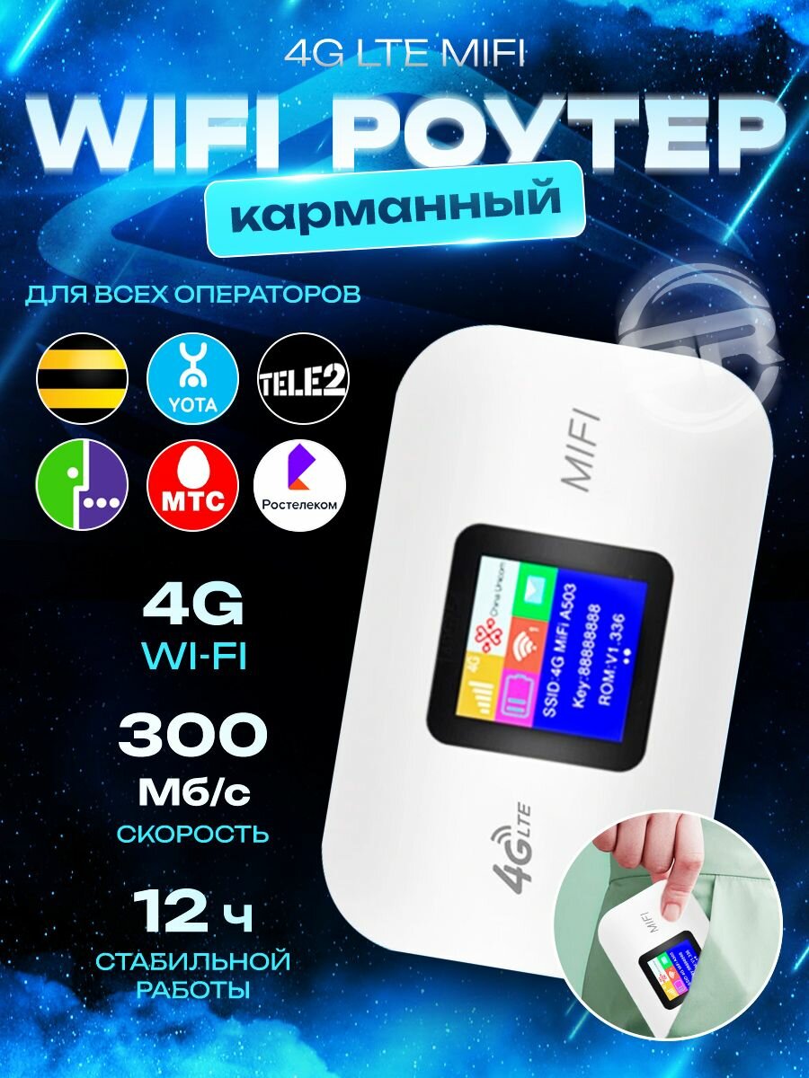 Переносной карманный 4G WIFI Роутер с АКБ 3000 mAh. и цветным дисплеем