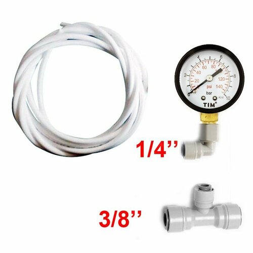 Манометр радиальный 0-10 бар для фильтра воды с угловым фитингом и трубкой 1/4