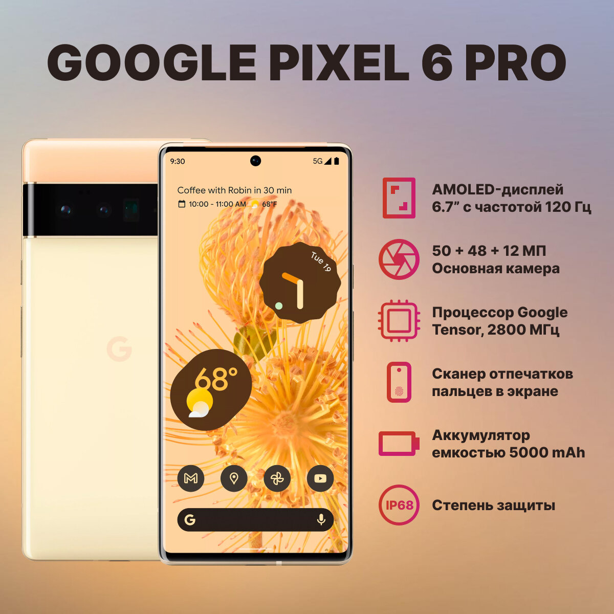 Смартфон Google Pixel 6 Pro 12/512 ГБ JP, nano SIM+eSIM, sorta sunny