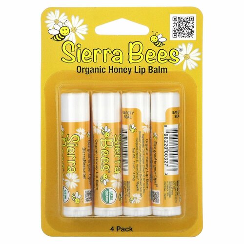 Sierra Bees, набор органических бальзамов для губ, аромат меда, 4 штуки