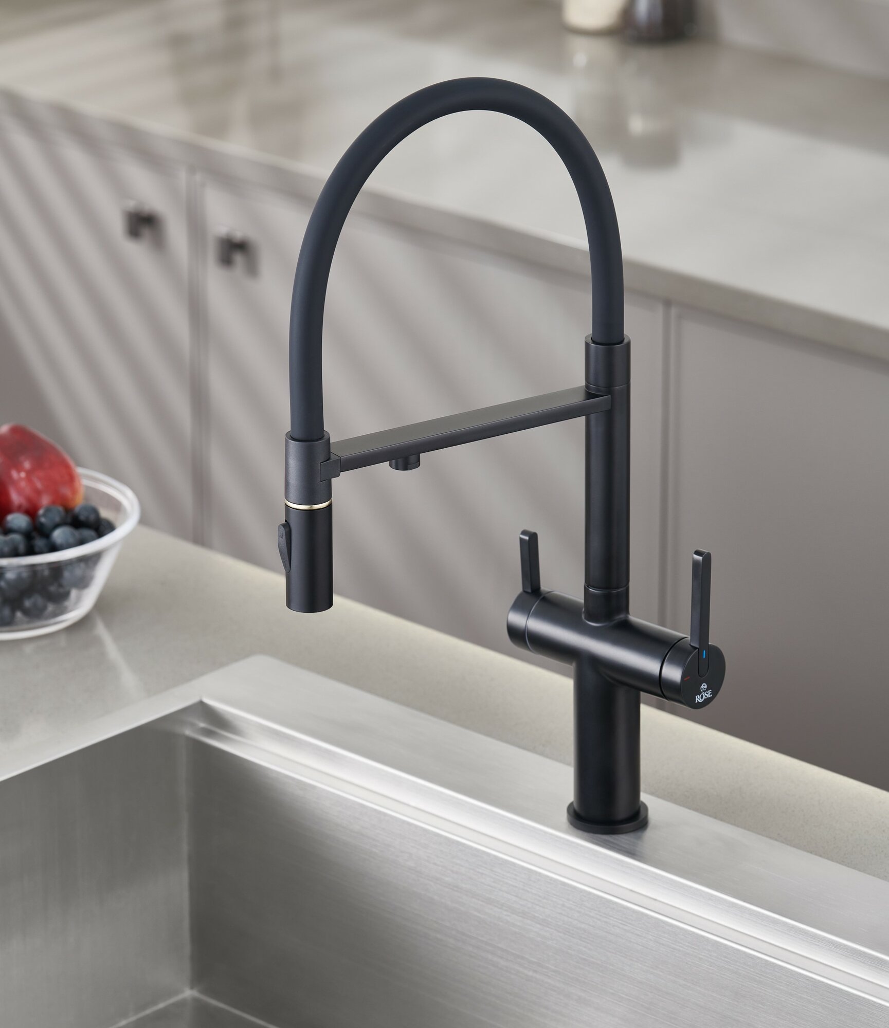 Смеситель для кухни с гибким изливом и подключением фильтра Rose R458H черный