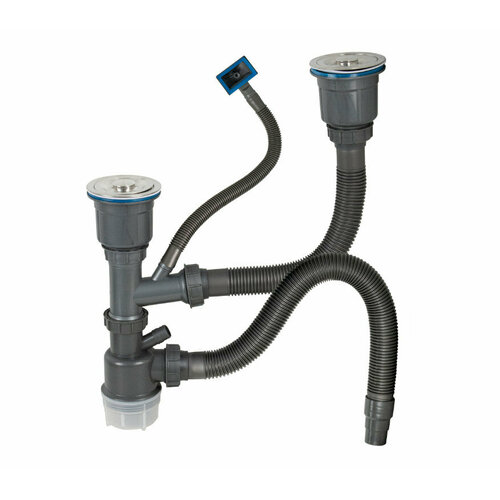 FABIA PROFI - Сифон для мойки двойной с переливом с отводом под сливной шланг и со сьёмной корзинкой для мусора сатин 8738 1427₽