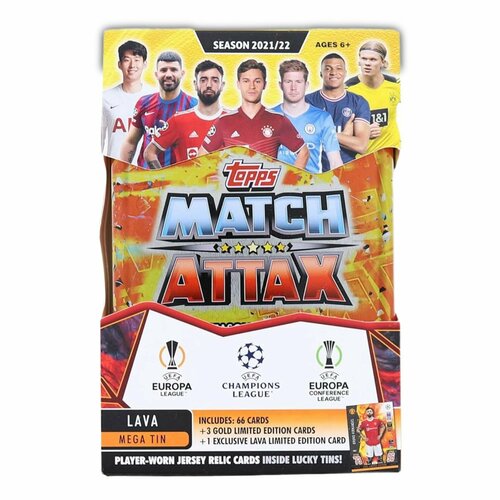 Коробка карточек Topps Match Attax Лига Чемпионов УЕФА. Набор Lava Mega Tin футбольных коллекционных карт любителям панини.