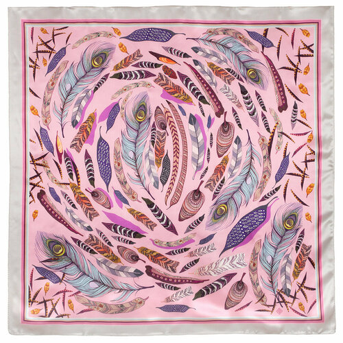 Платок Павловопосадская платочная мануфактура,89х89 см, бежевый, розовый