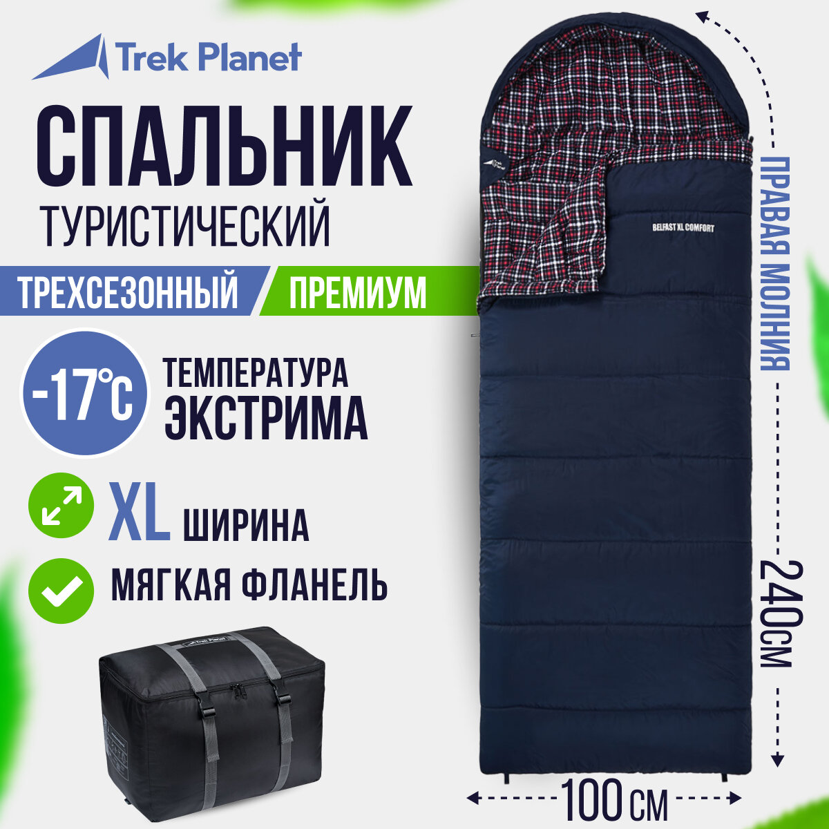 Спальник Trek Planet Belfast XL Comfort черный правый