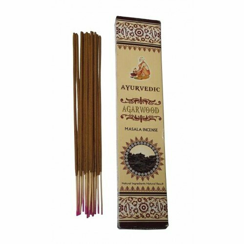 AGARWOOD Masala Incense, Ayurvedic (агаровое дерево масала благовония, Аюрведик), уп. 15 палочек.