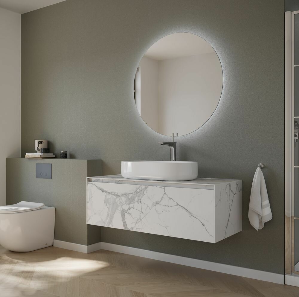 фото Тумба подвесная Sancos Stone керамогранит Statuario white