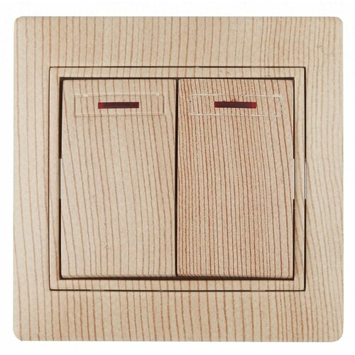 Intro 1-105-11 Выключатель двойной с подсветкой 10А-250В IP20 СУ Plano сосна 102002000 Б0030049 100 шт 35200₽