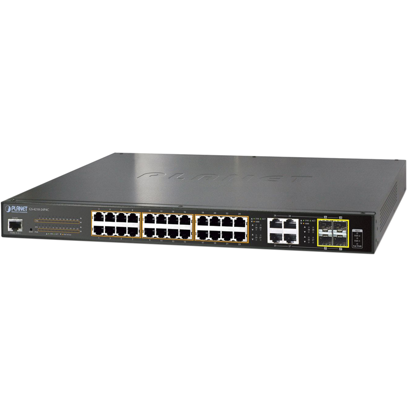 Коммутатор/ PLANET IPv6/IPv4, 24-Port Managed 802.3at POE+ Gigabit Ethernet Switch + 4-Port Gigabit Combo TP/SFP (220W)