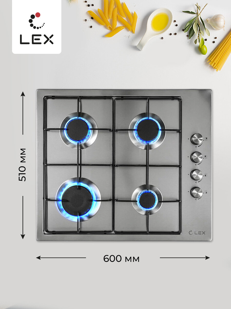 Газовая варочная поверхность Lex GVS 644-1 IX нержавеющая сталь (chao000174)