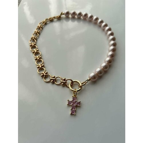  Sweet Honey jewelry Колье с жемчугом, длина 34 см, розовый, золотой