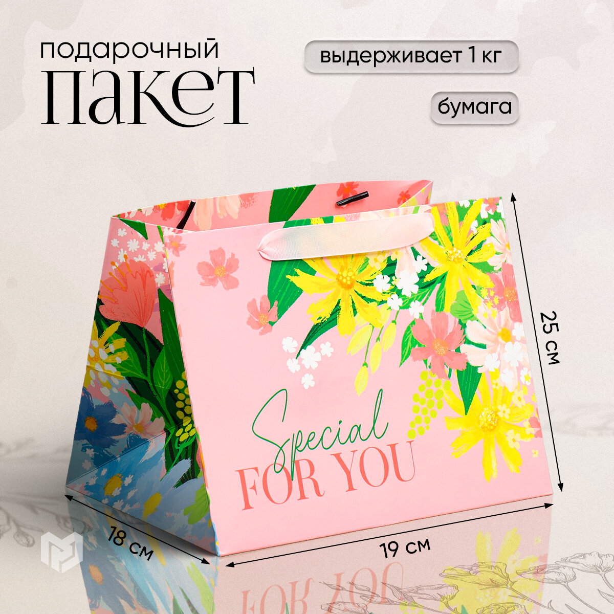 Пакет подарочный с широким дном «Special for you» 25 × 19 × 18 см