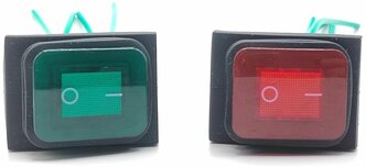Выключатель/кнопка влагозащитный одноклавишный красный и зеленый с подсветкой+ клеммы для подключения 4 контакта