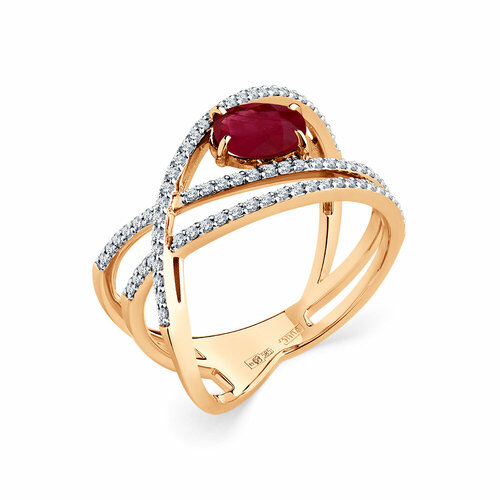 Кольцо Master Brilliant, красное золото, 585 проба, бриллиант, рубин, размер 18