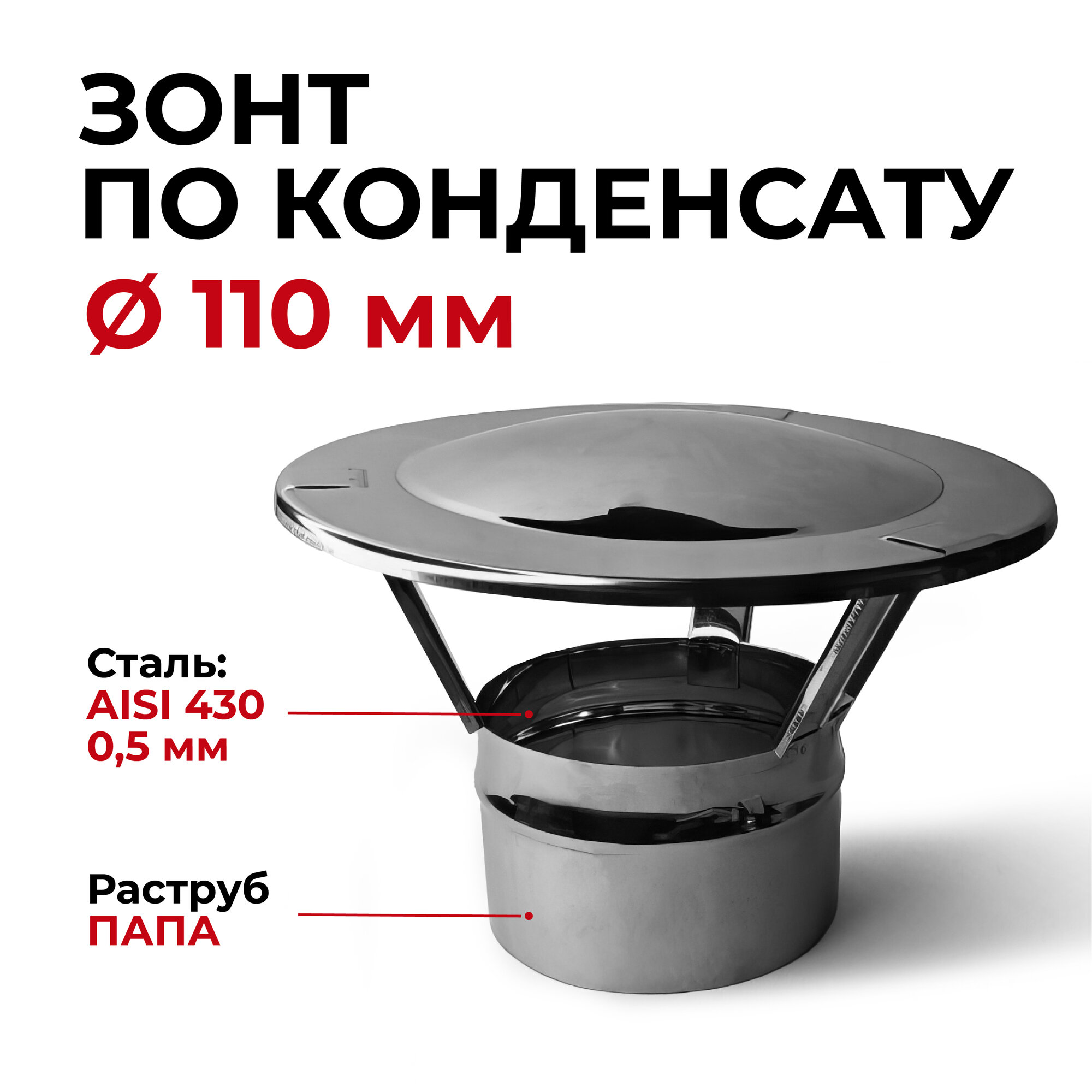 фото Зонт для дымохода папа нержавейка D 110 мм "Прок"