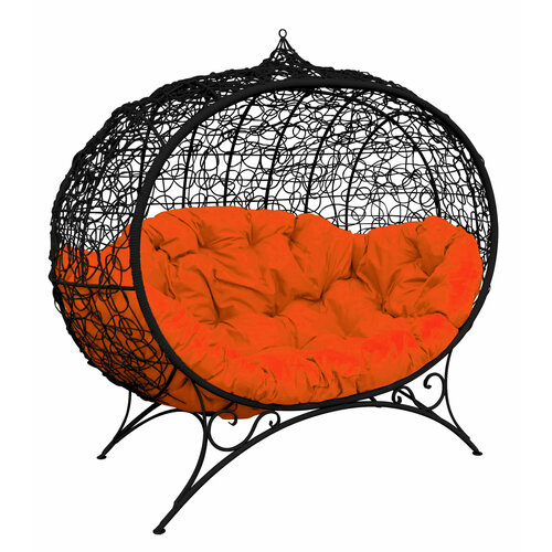 Диван M-group улей на ножках с ротангом чёрный оранжевая подушка 37950₽