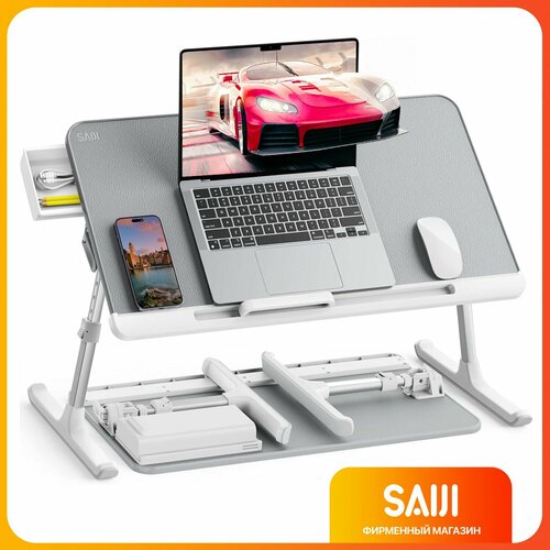 Столик для ноутбука в кровать складной, серый, МДФ, SAIJI