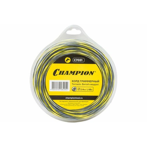 Леска CHAMPION Tornado 2.4мм*68м (витой квадрат) C7051 леска корд триммерный champion tornado 3мм 12м