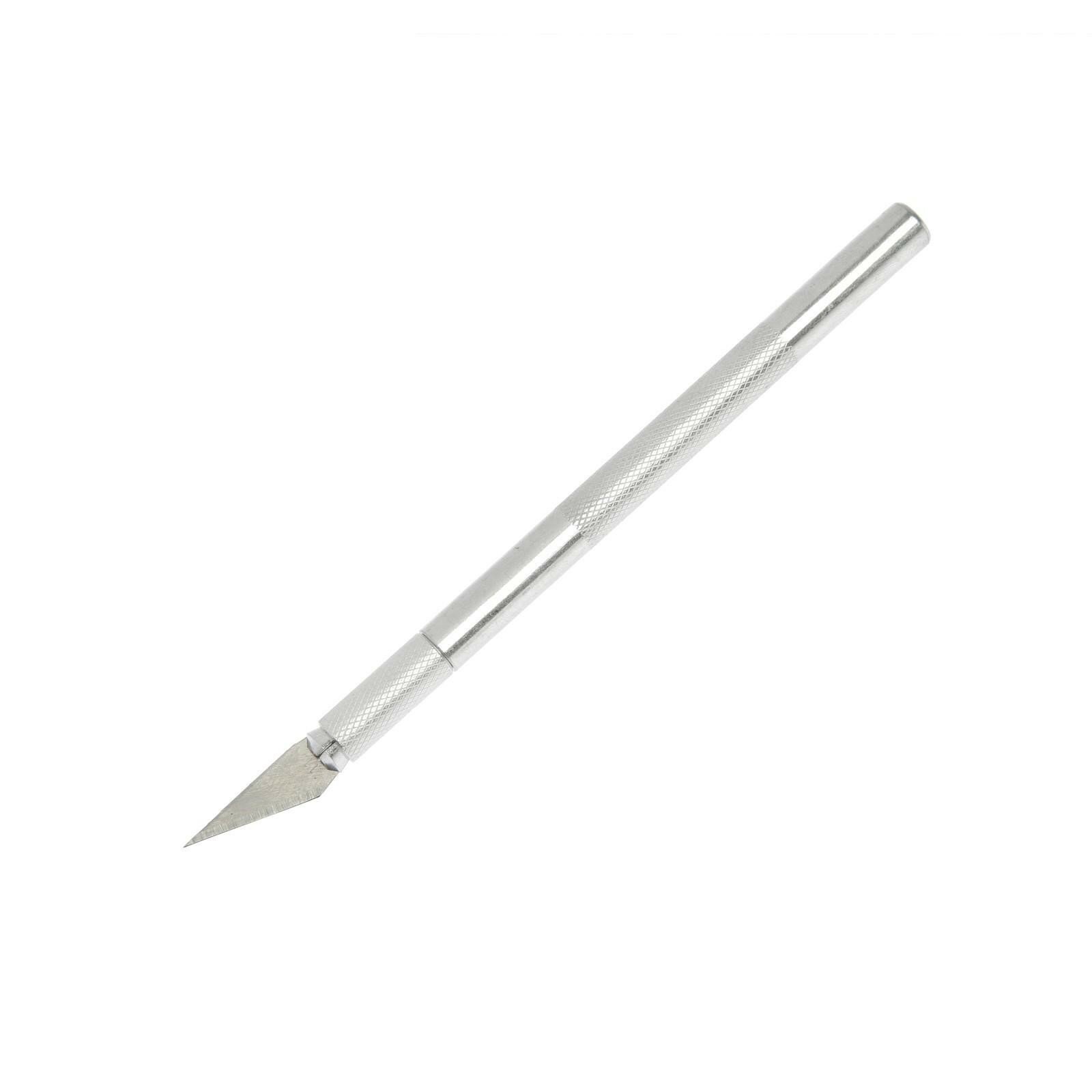 Нож макетный тундра, алюминиевая ручка, перьевое лезвие (5 доп. лезвий) (1шт.)