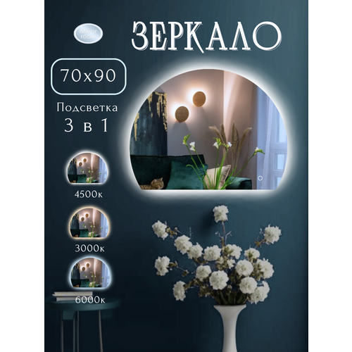 Зеркало с подсветкой фигурное 70*90 см (срез внизу).