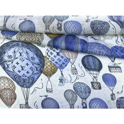 Ткань Шифон светло-серого цвета с принтом голубые воздушные шары24035 2900₽