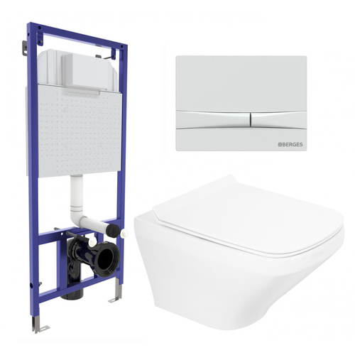 Комплект 3 в 1 инсталляция Berges Wasserhaus Novum 040250 + Унитаз подвесной BelBagno Sela BB3201CHR + кнопка белая 040250+BB3201CHR+BB3201SC комплект 3 в 1 инсталляция geberit duofix унитаз подвесной belbagno sela bb3201chr кнопка белая 111 153 00 1 115 137 11 1 111 839 00 1 bb3201chr bb3201sc