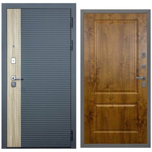 Дверь входная металлическая DIVA-76 2050*960 Правая (Дуб / Серая - Д7 Дуб Золотой), тепло-шумоизоляция, антикоррозийная защита для квартиры.