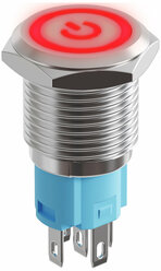 Кнопка выключатель (тумблер) металлическая без фиксации антивандальная GSMIN K10 ON-OFF 5А 250В AC 5Pin с подсветкой 16мм (Красный)