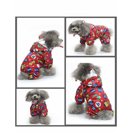 Дождевик для собак с капюшоном, красный, размер (M), водонепроницаемая одежда для собак дождевик для собак солнцезащитная одежда летняя солнцезащитная толстовка с капюшоном одежда для маленьких собак пончо с принтом для мал