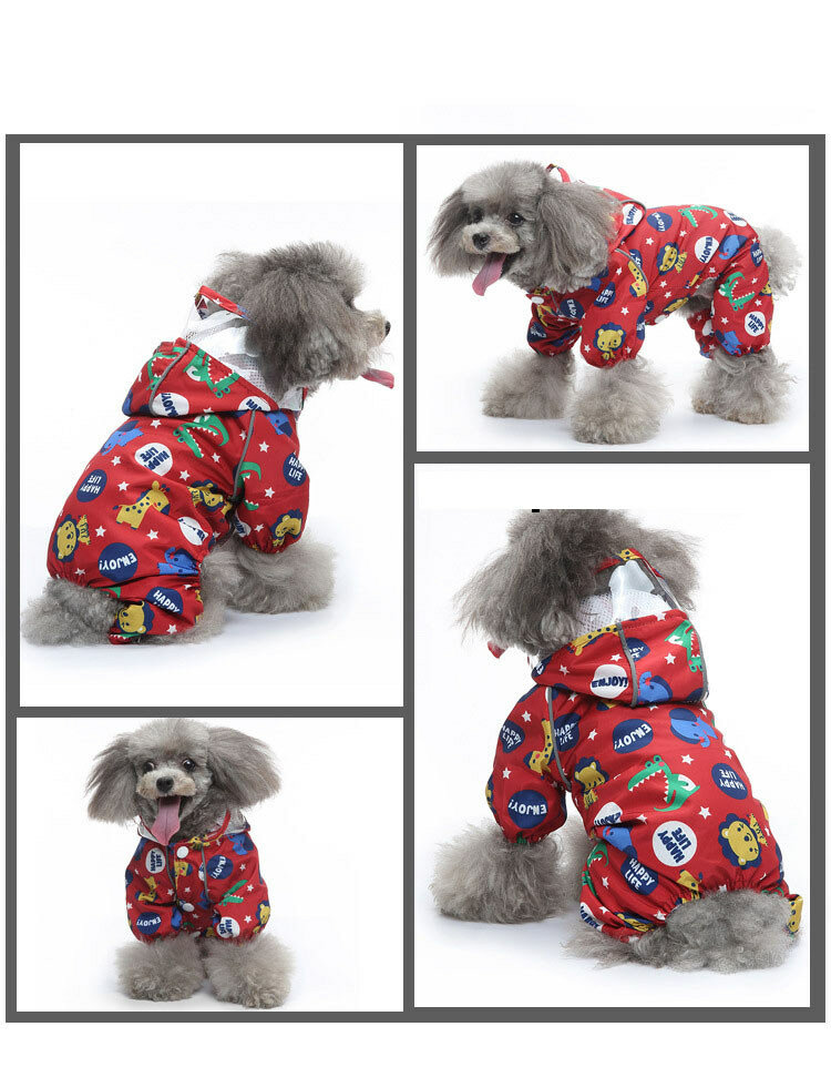 Дождевик для собак с капюшоном, красный, размер (M), водонепроницаемая одежда для собак