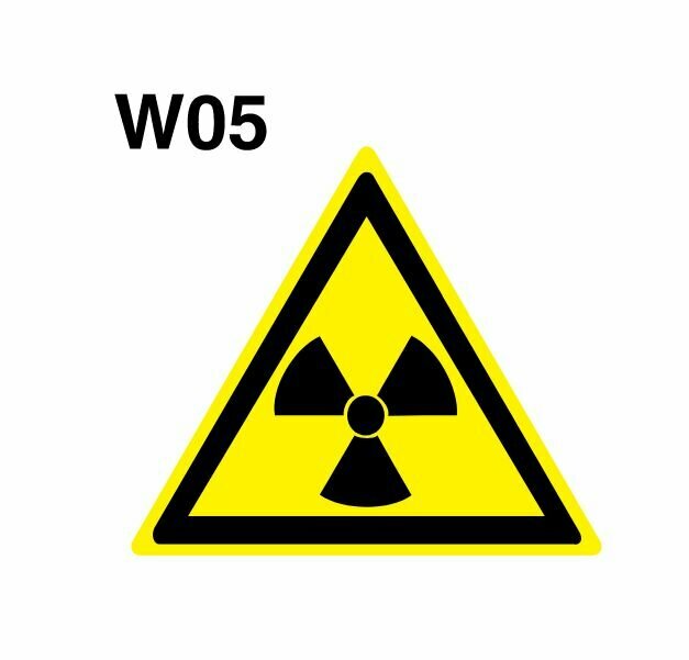 Световозвращающий, треугольный, предупреждающий знак W05 Опасно. Радиоактивные вещества или ионизирующее излучение (самоклеящаяся ПВХ плёнка, 350*350*0,1 мм, 5 шт, ГОСТ 12.4.026-2015)