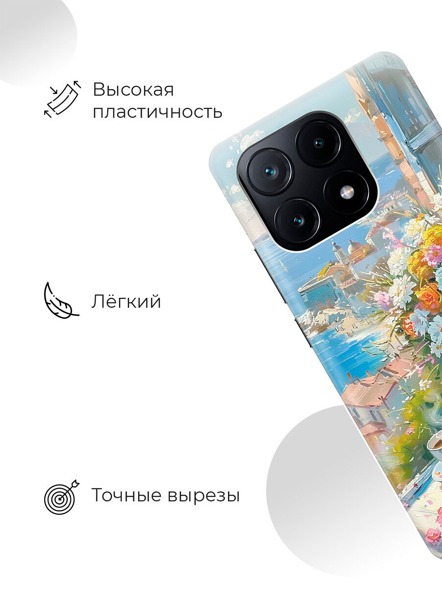 Силиконовый чехол на Xiaomi Poco X6 Pro 5G с принтом "Букет цветов и кофе" — фото 1
