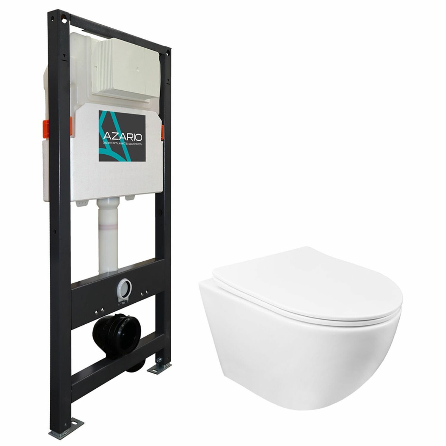 Сет AZARIO Инсталляция для подвесного унитаза 3/6л + подвесной унитаз Azario Grado безободковый, с быстросъемным сиденьем микролифт (AZ-501A+AZ-0046SP)