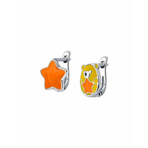 Серьги непарные The Jeweller серебро 925 проба родирование эмаль оранжевый 1620₽