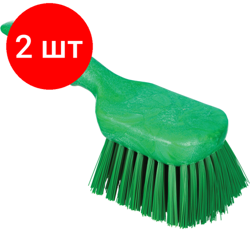 Комплект 2 штук, Щетка HACCPER с короткой ручкой для мытья и оттирки, жесткая, зелен 864001G