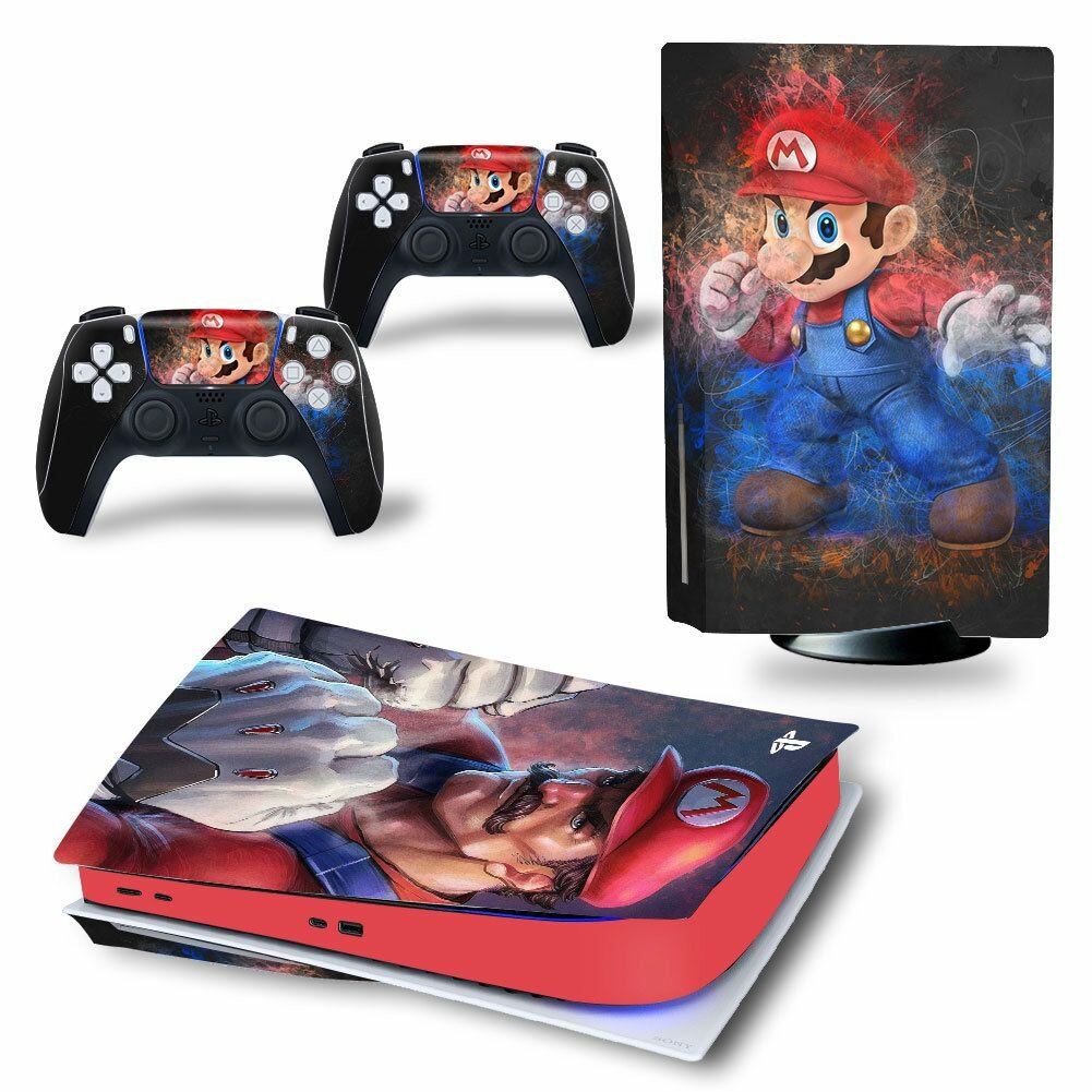 Наклейка виниловая защитная на игровую консоль Sony PlayStation 5 Fat Disc Edition, Марио, полный комплект с геймпадами