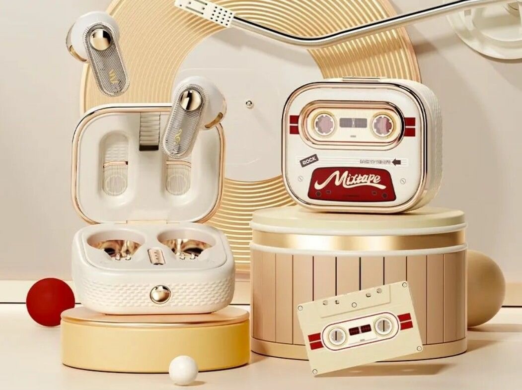 Беспроводные наушники Rock Retro Style TWS Earphone Retro Mix Tape — фото 1