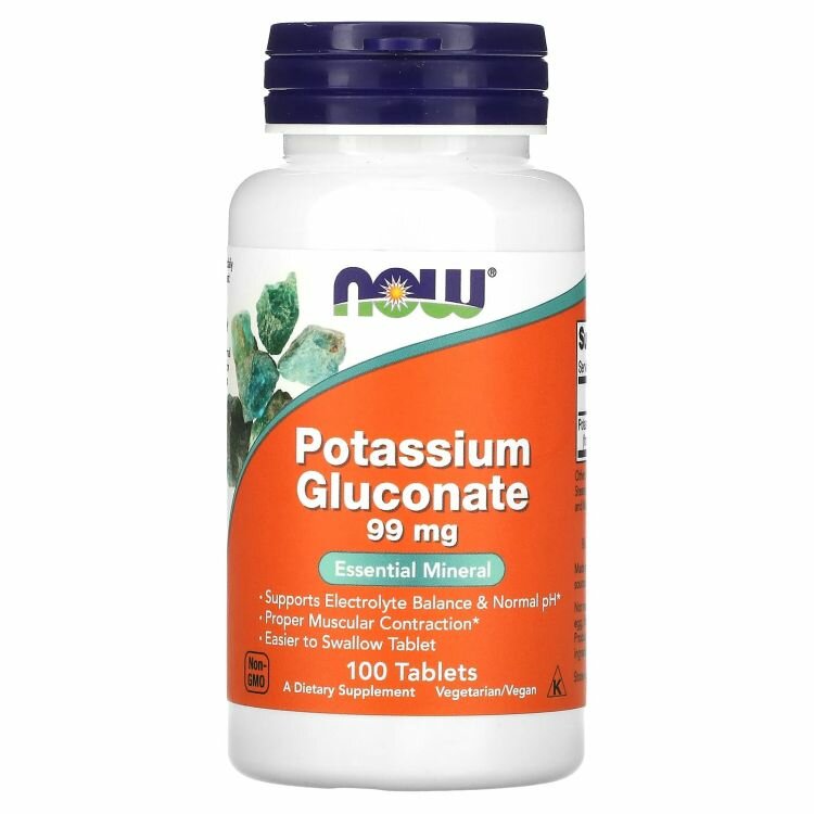 Картинки Now Foods Potassium Gluconate, Калий Глюконат 99 мг - 100 таблеток