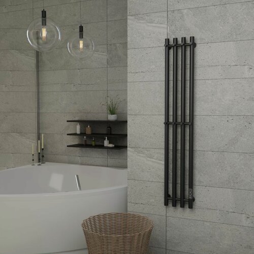 Изображение товара Полотенцесушитель электрический чёрный 120х21 см, Маргроид, круглая труба, вертикальный