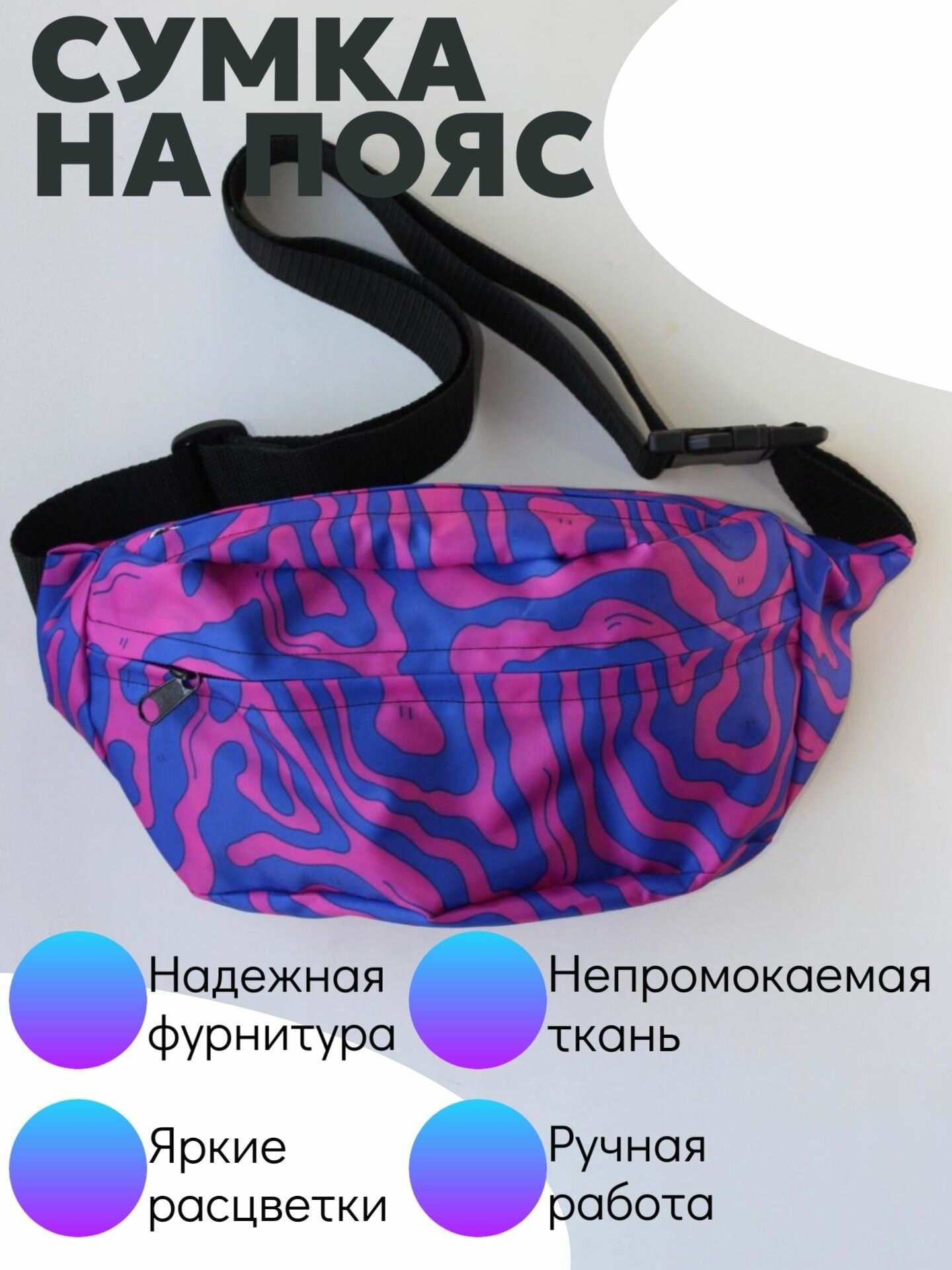 Сумка поясная ОКРАИНА, голубой, розовый