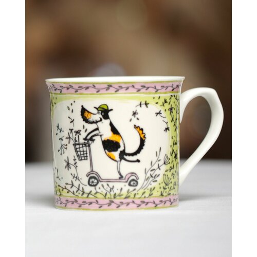 Кружка детская фарфоровая, чашка для детей, собака на велосипеде в лесу, фарфоровая, федерация, голубая, 250 мл. - 1 шт.