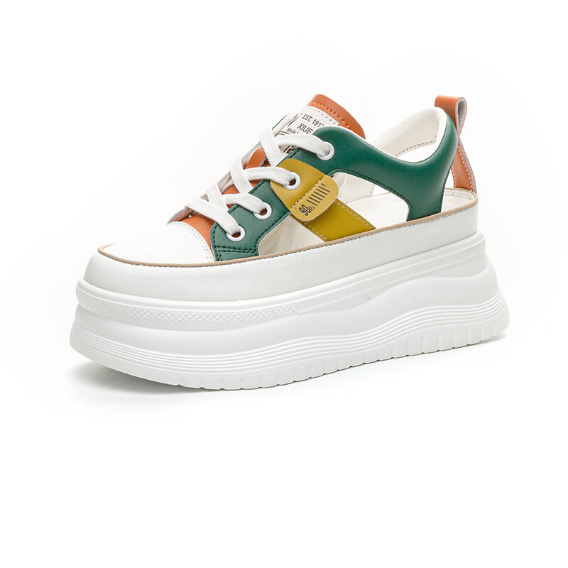 MOOCIE Baotou Sports Net спортивная обувь знаменитостей женские сандалии суперпопулярная женская летняя обувь 2025 года новая платформа толстая подошва полые увеличивающие рост женская обувь