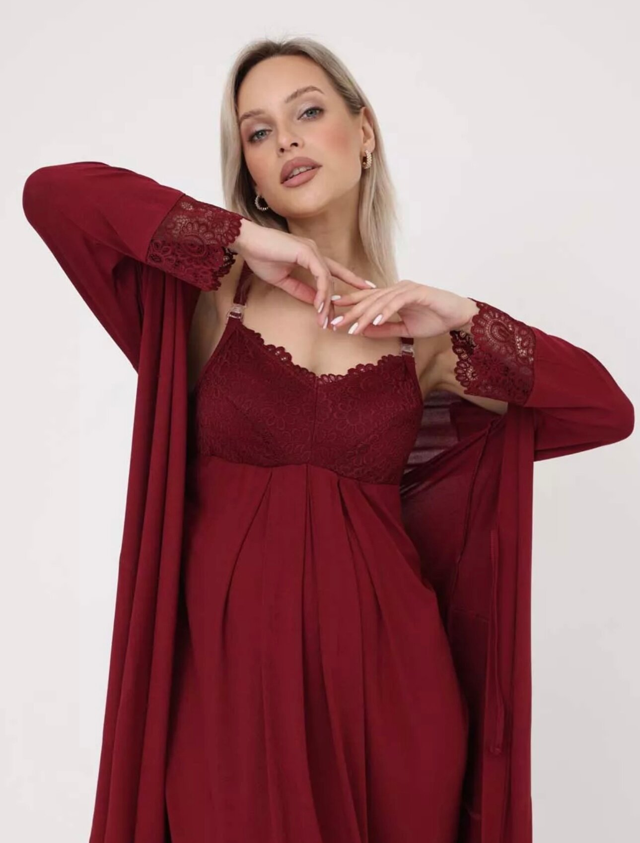 Халат для кормящих мам , размер L, бордовый — фото 1