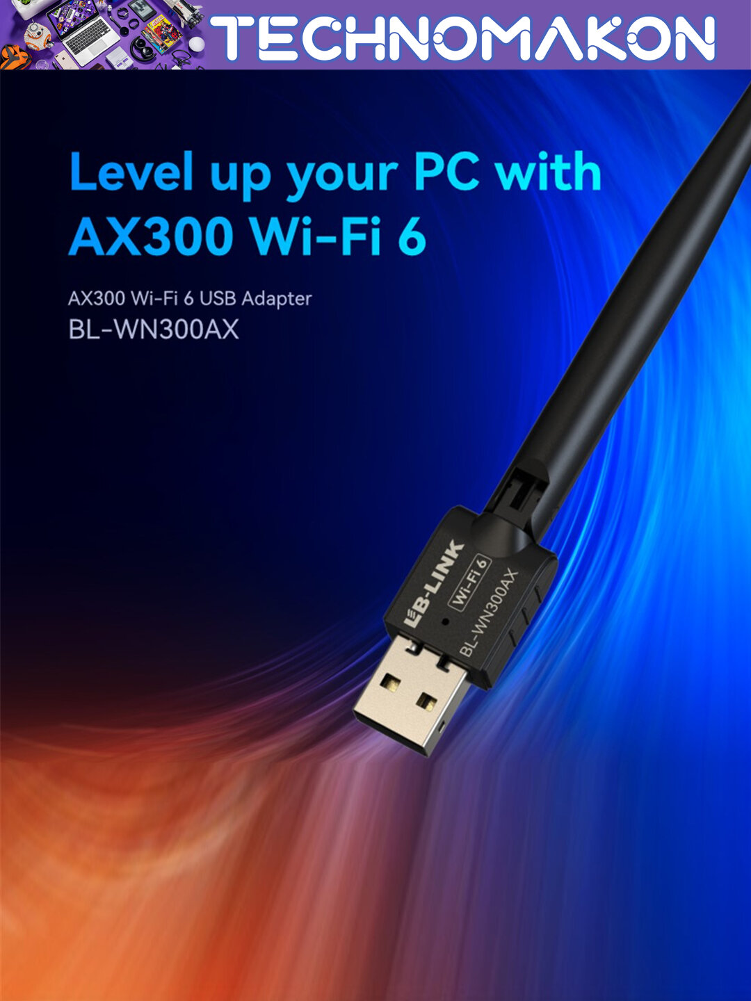 Сетевой адаптер LB-Link BL-WN300AX Wi-Fi 6, usb wi-fi адаптер, 2.4 Ггц, 286 мб/сек