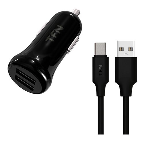 Автомобильное зарядное устройство TFN 2USB 2.4A+TypeC, black автомобильное зарядное устройство tfn 2usb 2 4a 8pin tfn cc2u24aligwh белый